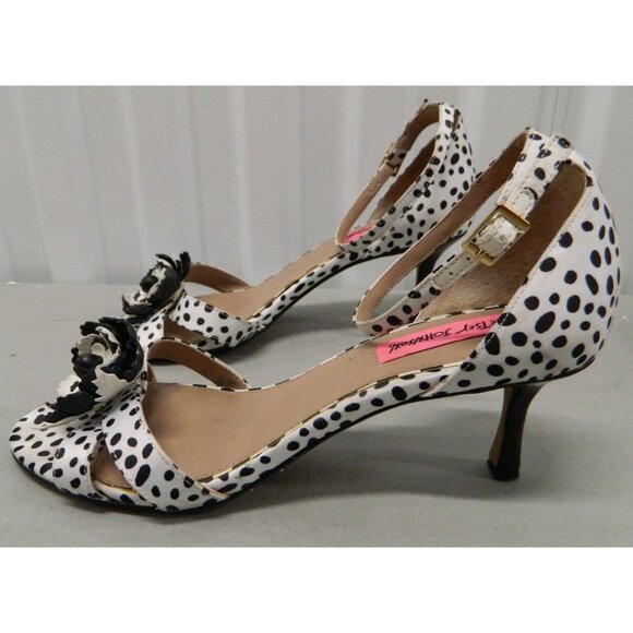 Betsey Johnson Womens Polka Dot Floral Accent Heels Sandal Ankle Strap Size 9M - Picture 3 of 15